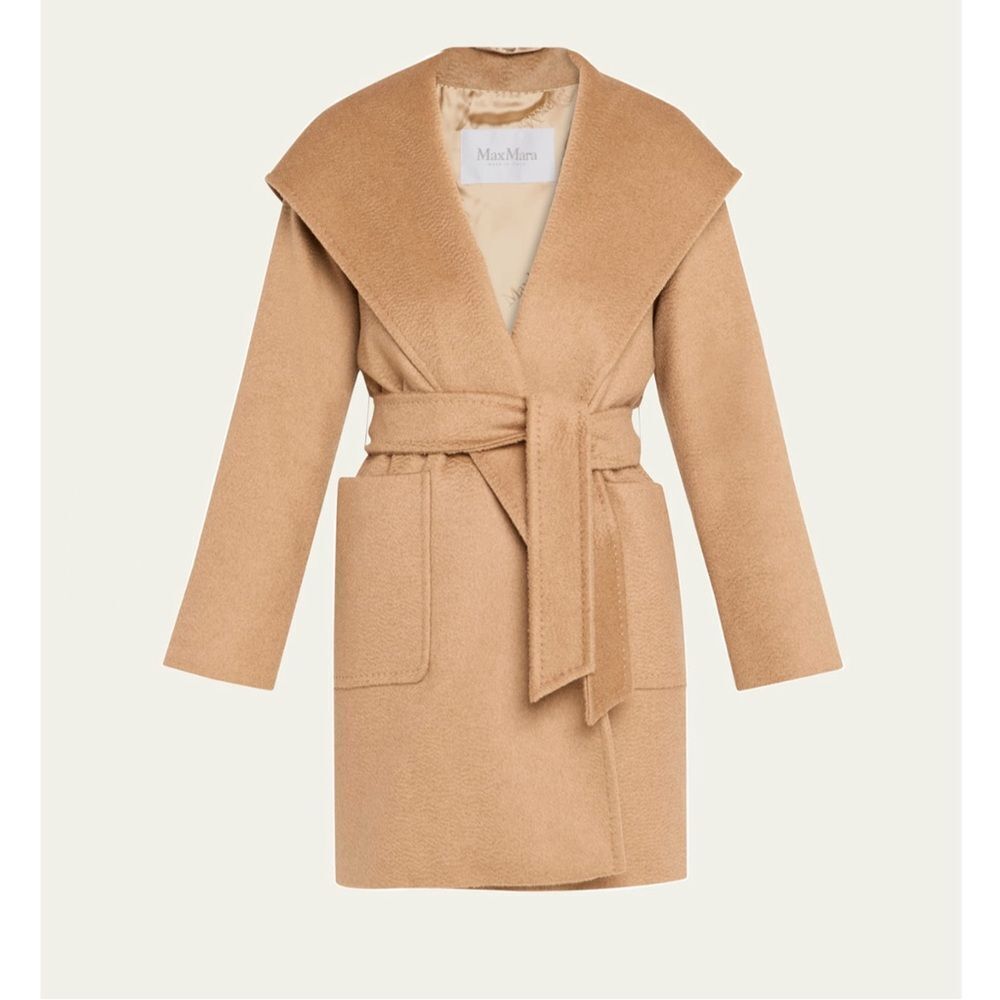 Max Mara Rialto Camel Hair Belted Short Hooded Coat size 14